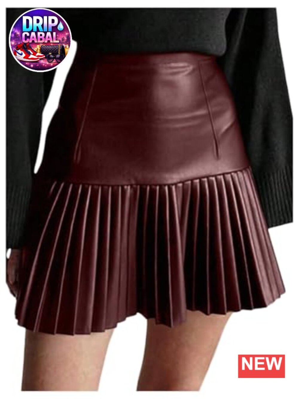 PU Leather High Waisted Pleated Mini Skirt Night Out Party Club Wear